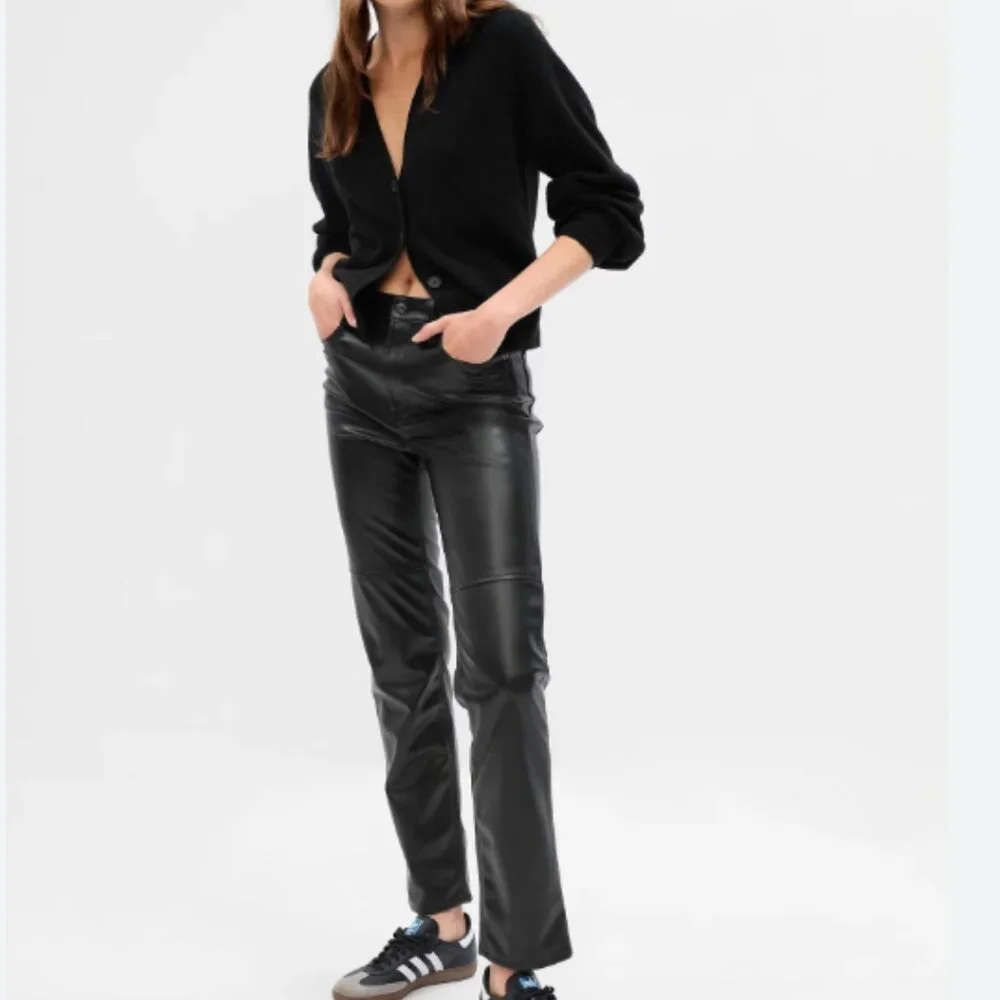 Gap Black Faux Leather Vintage Slim‎ High Rise Pants Size 34/18R NWT